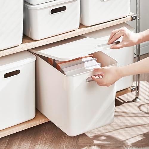 5 pack large plastic White storage bins with Lids, Toy Box Chest with Handle，Organizer Containers Baskets for Baby,Nursery，Shelves，Playroom, Bedroom，Office,Closet，home (White, 5L) - Image 4