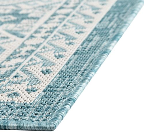 Rugs.com - Outdoor Aztec Rug – 10' x 13' 1 Aqua Indoor/Outdoor Rug – Weather Resistant and Washable, Perfect for Patios, Decks, and Porches - Image 6