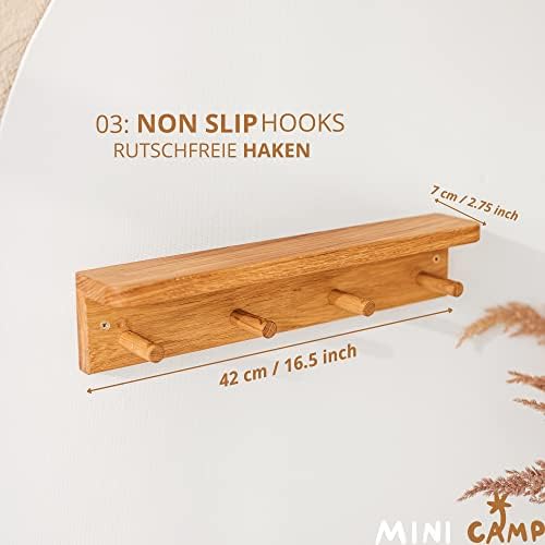 Solid Oak Wall Mounted Coat Rack – Wooden Wall Mounted Coat shelf with 4 Pegs for Entryway, Bathroom, Bedroom or Kids Room – Rustic Wall Hanging Entryway Organizer for Coats and Towels - Made in EU - Image 4