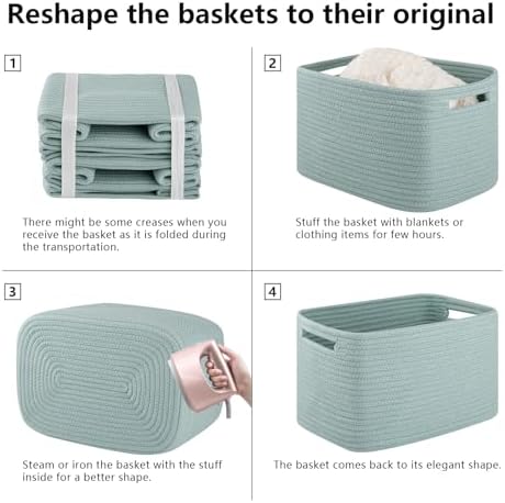 4 Pack Storage Baskets for Organizing Toys, Towels, and Clothes, Woven Basket for Shelves, Sturdy Nursery Cube Bins for Storage, 13''L x9''W x7.8''H, Frosty Green - Image 6