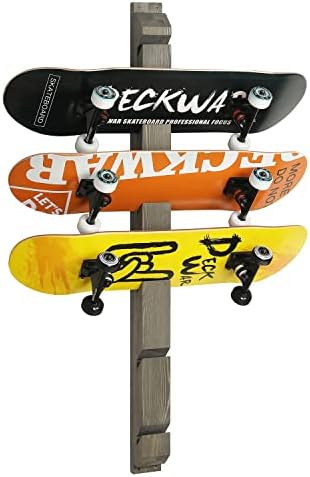 MyGift Modern Wall Mounted Rustic Burnt Solid Wood Skateboard Display Rack, Hanging Longboard Storage Organizer with Diagonal Cutout Slots, Holds 6 Boards - Image 4