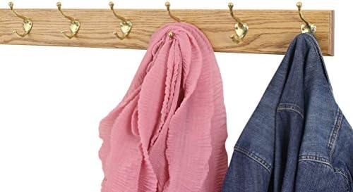 Solid Oak Coat Rack with Solid Brass Hat and Coat Style Hooks - Made in The USA (Golden Oak, 36" x 3.5 with 7 Hooks) - Image 2