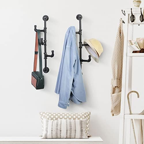 MyGift Wall Mounted Industrial Black Metal Vertical Hat and Coat Rack with 3 Adjustable Arm Hooks, Entryway Organizer Coat Hooks, Set of 2 - Image 4
