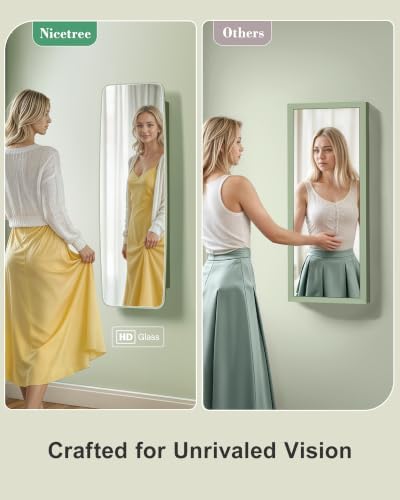 Nicetree Rounded Mirror Jewelry Cabinet, Lockable, Wall Mounted, Green - Image 5