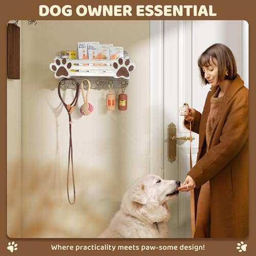 MTERSN Dog Leash Holder for Wall with Wall Shelf for Dog Lover, White - Image 3