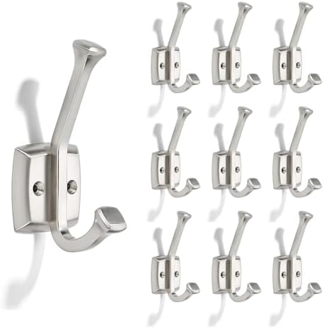 10 Pack 4-3/4 inch Satin Nickel Coat Hooks, Wall Mounted with Screws Suitable for Hanging Keys, Bath Towel, Bags, Hats, etc. Square Zinc Alloy mudroom Hooks by CABDM