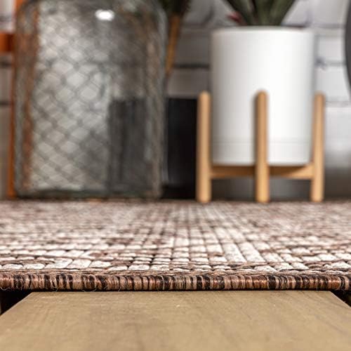 Eyely Filigree Weave Runner Rug 2X8 Taupe/Espresso, Indoor Outdoor Rug - Image 6