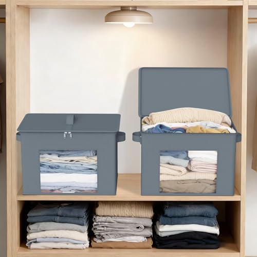 Zilink Fabric Foldable Storage Boxes with Lid Storage Bins, Grey, 4Pack - Image 5