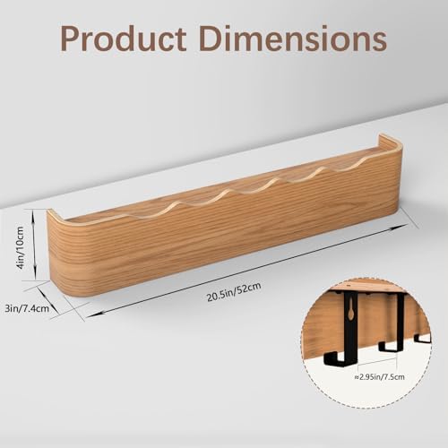 Coat Rack Wall Mount with Hidden Hooks, Wall Hooks with Shelf, Wall Key Holder Mount Wooden Shelf Entryway Hooks for Bedroom Bathroom for Hanging Coats Hats Bags Towels (Oak Wave-Shape, 5 Hooks) - Image 2