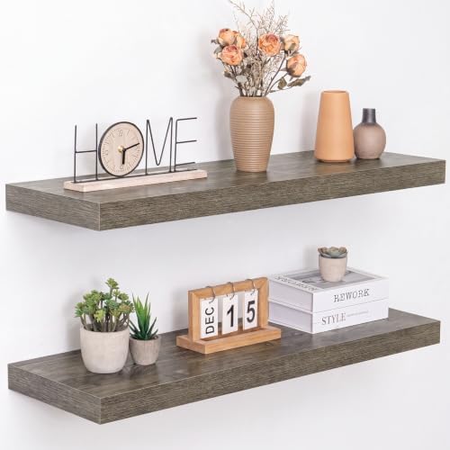 Acovy 36 Inch Floating Shelves, 12" Deep Floating Shelf Wall Mounted, 36" Wall Shelves, Rustic Deep Bookshelf, Extra Deeper & Thicker Display Shelves for Bedroom, Living Room, Set of 2 by Acovy