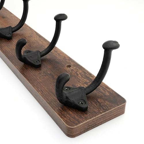 WEBI Rustic Coat Rack Wall Mount,24" Long 6 Cast Iron Coat Hooks Wall Mounted,Heavy Duty Farmhouse Wood Coat Hanger Wall Antique Vintage Hooks for Hanging Jacket,Clothes,Backpack,Rustic Brown,2 Packs - Image 6