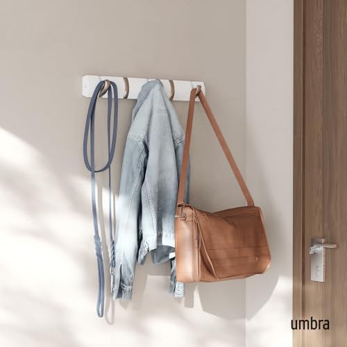 Umbra Flip Coat Rack, Wall Mounted 5-Hook Space Saving, White/Nickel - Image 2