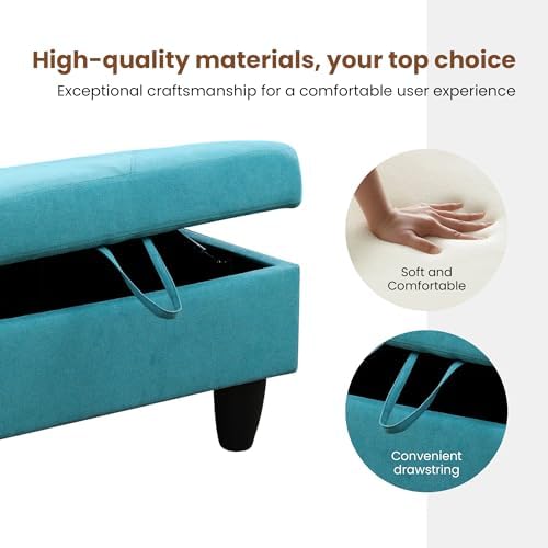 28.5'' Ottoman with Storage, Linen Ottoman Foot Rest for Living Room Upholstered Footstool, Perfect Storage Ottoman Bench Bag Floor Chair for Bedroom or Entryway, Green - Image 7