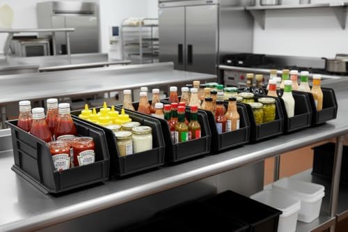 HE HUDSON EXCHANGE 11" x 5.5" x 5" (12 Pack) Plastic Stackable Storage Bin, Black - Image 4