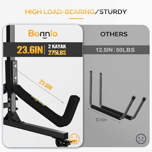 Bonnlo Kayak Stand Freestanding Storage Rack for Kayak Canoe Boat Paddle Board SUP Surfboard for Indoor Outdoor Garage, Shed, Dock with Lockable Wheels Wide Adjustable - Image 5