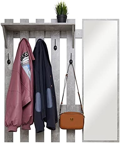 39.4" Coat Rack Wall Mount with Mirror, Wall Shelf with 5 Hooks and Storage for Hallway Entryway Modern (Grey) by Mondeer