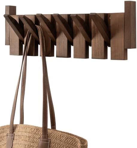 Black Walnut Piano Coat Rack, Coat Hooks for Wall with 6 Magnetic Retractable Hooks, Heavy Duty Space Saving Wall Mounted Coat Rack for Entryway, Bedroom, Mudroom by Unknown