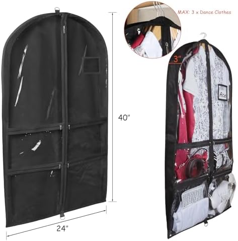 Syeeiex 40 Inch Clear Dance Costume Garment Bag, Black, 5 Pack - Image 5