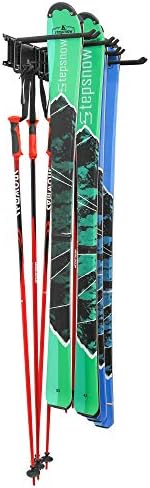 RaxGo Ski Wall Rack, Holds 4 Pairs of Skis & Skiing Poles or Snowboard for Home and Garage Storage, Wall Mounted, Heavy Duty and Adjustable Rubber-Coated Hooks - Image 5