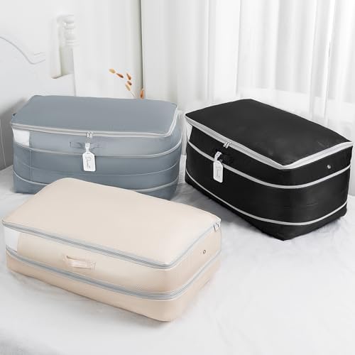 Comforter Storage Bag - Large Capacity Bedding Storage Bags Ultra Space Saving Self Compression Organizer, Washable Compression Bags for Storage Comforter Blanket Duvet Pillow, 4-Pack, Grey - Image 6