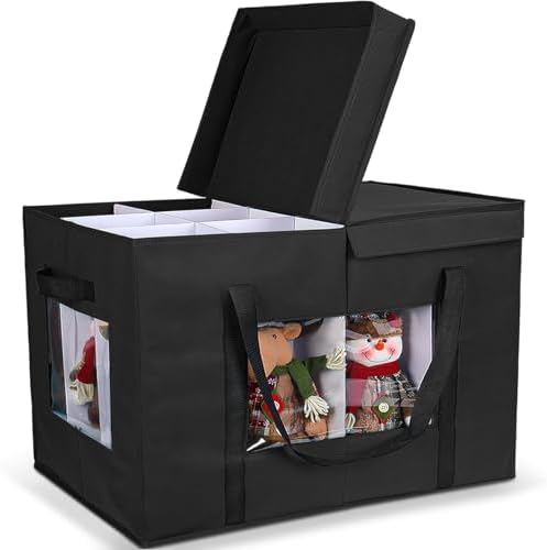 Christmas Figurine Storage Box, 24”x18”x15” Ornament Storage Box, 2025 UpgradeNutcracker Storage Box, Figurine Storage with Dividers, Adjustable Extent Area for Figurines and Pocket, Black by Loninak