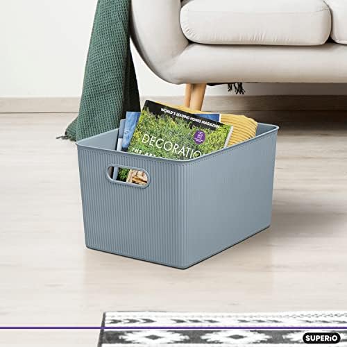 Superio Ribbed Collection - Decorative Plastic Basket Open Home Storage Bins Organizer, X-Large Blue (6 Pack) Container Boxes for Organizing Closet Storage Bins for Shelves 22 Liter/23 Quart - Image 3