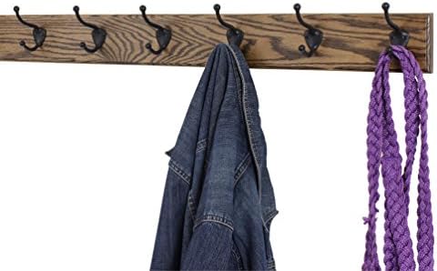 Oak Coat Rack with Oil Rubbed Bronze Hat & Coat Style Hooks (Walnut, 30.5" x 3.5" with 6 Hooks) - Image 2