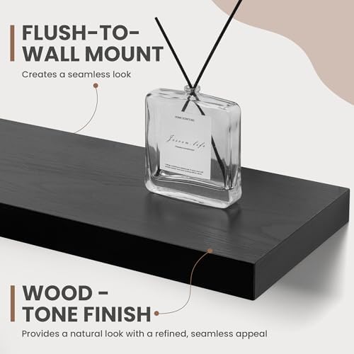 Acovy 48 Inch Floating Shelves, 8 Inch Deep Floating Shelves for Wall, Hanging Shelf with Invisible Brackets, Deep Shelves for Bathroom, Bedroom, Living Room, Black, Set of 1 - Image 5