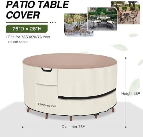 Porch Shield Waterproof Round Patio Table Cover 76 inch, Light Tan & Khaki - Image 2