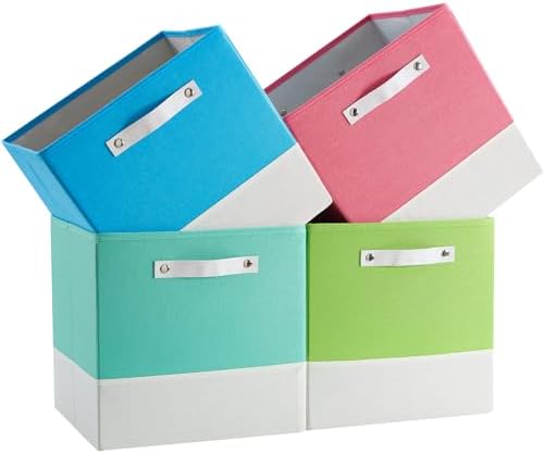Cube Storage Bins | 13"x15"x13", Macaron & White, 4 Pack by FABINADO