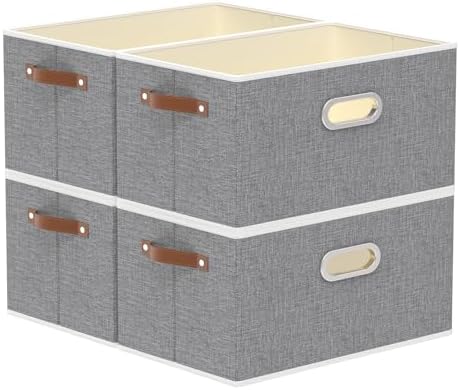 Yawinhe Collapsible Fabric Storage Bins,15.0x9.8x8.3in,Grey,4-Pack by Yawinhe