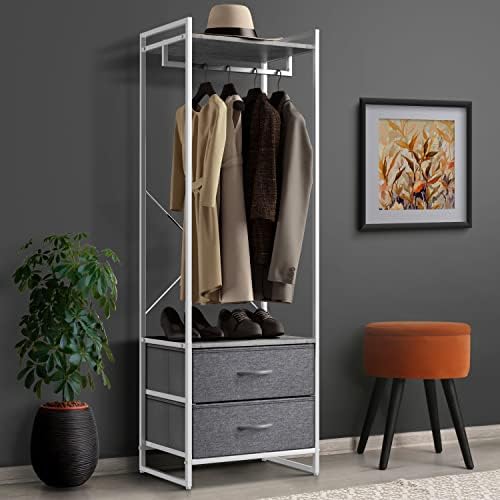Sorbus Tall Clothing Rack with Drawers, Wood Top (Grey) - Image 6
