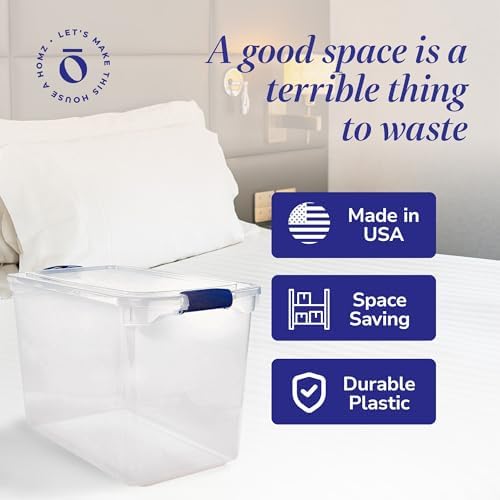 HOMZ Clear Plastic Storage Bins w/Latching Lid, 112 Qt, Blue Latch, 2 Pack - Image 5