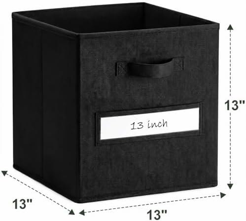 Storage Bins,13 Inch Cube Storage Bin with Labels,6pcs,Black - Image 3