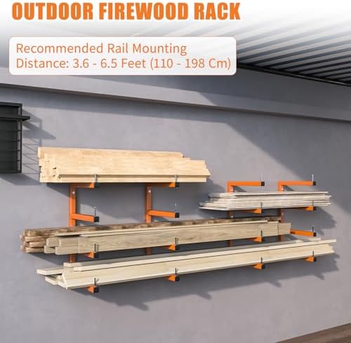 4-Pack Lumber Storage Rack, Wood Storage Racks Wall Mount, Heavy Duty Garage Wood Organizer With 8-Level System, Orange Utility Rack Organization Up 1600 Lbs, Metal Lumber Shelf for Indoor & Outdoor - Image 6