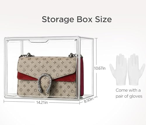 HBlife Purse Storage Organizer for Closet, Clear Stackable Handbag Display Case Box with Magnetic Door for Collectibles, Cosmetics, Women Heels and Toys, Large, 10 Pack - Image 2