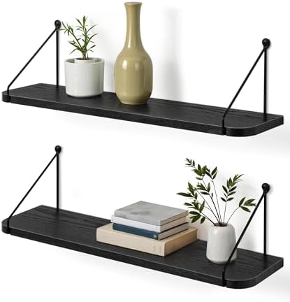 Afuly Black Floating Shelves for Wall, 24in Shelf with Brackets, Set of 2 by Afuly