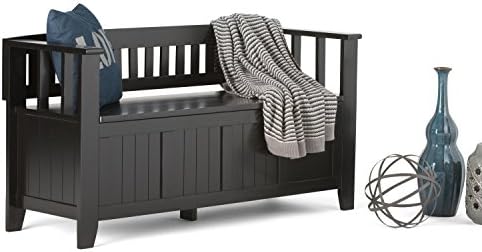 SIMPLIHOME Acadian 48" Wide Solid Wood Storage Bench in Black - Image 3