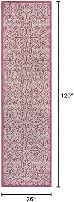 Eyely Filigree Weave Runner Rug 2X10 Lt Gray/Fuchsia, Indoor Outdoor Rug - Image 2