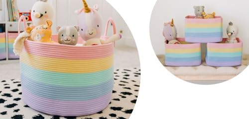 Wide Blanket Basket + Set of 3 Shelf Baskets - RAINBOW by OrganiHaus
