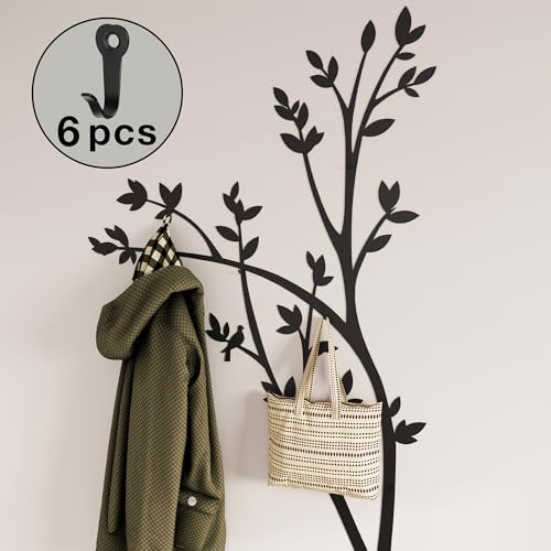 Parametric Tree Coat Rack Wall Mounted, 6 Hooks Black Metal Wall Art, Vertical Entryway Organizer, Hat and Coat Hanger, 33 x 75 in - Image 4