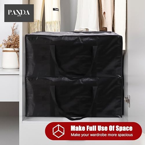 PANDA JOYS Extra Large Moving Bags with Zippers & Carrying Handles, Heavy-Duty Storage Tote for Space Saving Moving Storage, Fold Flat, Alternative to Box and Bin - 12 Pack, Black - Image 7