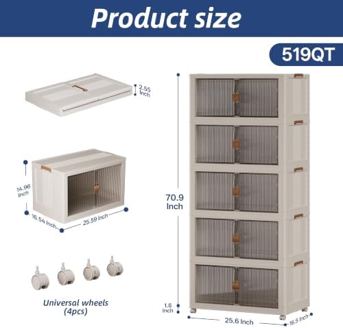 SAILUN Stackable Storage Bins with Lid, 519QT 5Pack Beige - Image 2