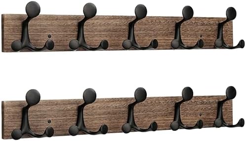 SKOLOO 24-Inch Wood Burnt Coat Rack Wall Mount with 5 Triple Hooks - Ideal for Family Entrances, Classrooms, and Pet Supplies Storage - Perfect Coat Hooks for Wall, Pack of 2 by SKOLOO