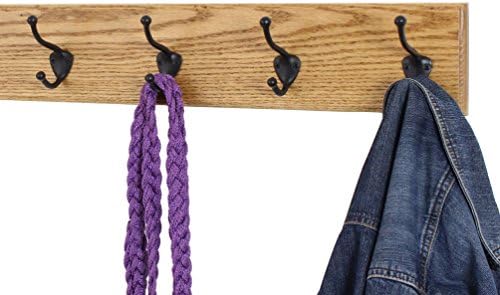 PegandRail Oak Wall Mounted Coat Rack with Bronze Hooks 4.5" Ultra Wide (Golden Oak, 20" x 4.5" with 4 Hooks) - Image 2