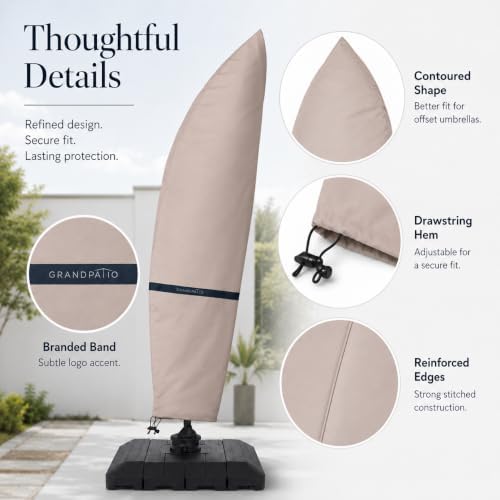 Grand Patio Deluxe Patio Umbrella Cover for 9 to 12 FT Offset Umbrella with Curved Cantilever and Straight Pole, Waterproof Cantilever Umbrella Cover with Zipper, Weather-resistant, Beige - Image 4