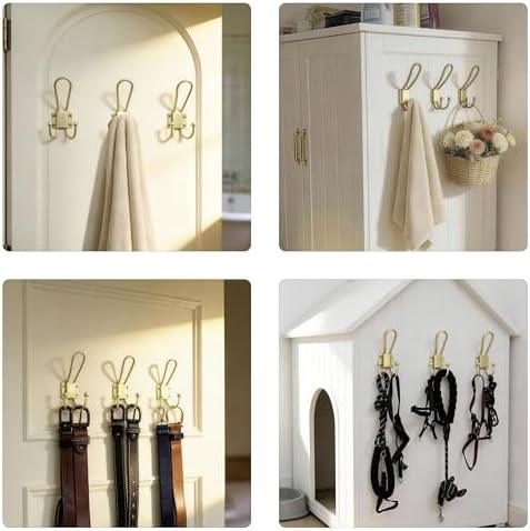 WEBI Coat Hooks Wall Mount,5 mm Thick,10 Large Triple Gold Hooks,Heavy Duty Metal Backpack Wall Hooks for Hanging Clothes,Robe,Towel,Closet,Farmhouse,Mudroom,Gold - Image 5