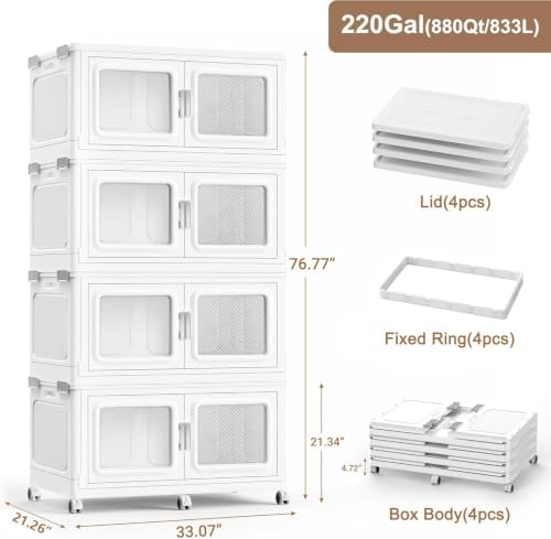 BROVIEW 220Gal Extra Large Storage Bins with Lid and Wheels, White, 4 Pack - Image 2