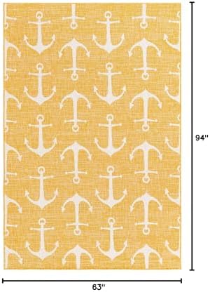 Unique Loom Outdoor Coastal Collection Area Rug - Ahoy (5' 3" x 7' 10" Rectangle, Yellow) - Image 2