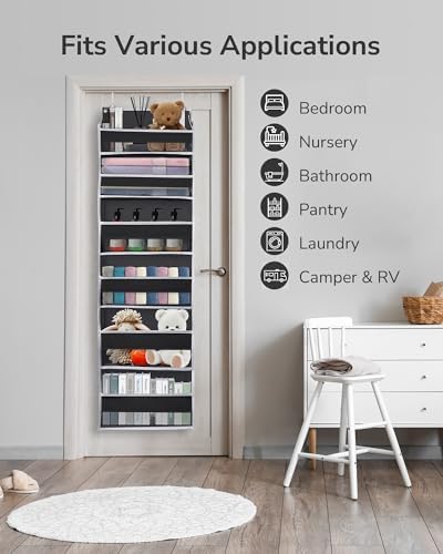 ULG 2Pack-Over The Door Organizer with 6 Large Pockets 12 Side Pockets Door Hanging Organizer Black Door Hanging - Image 5